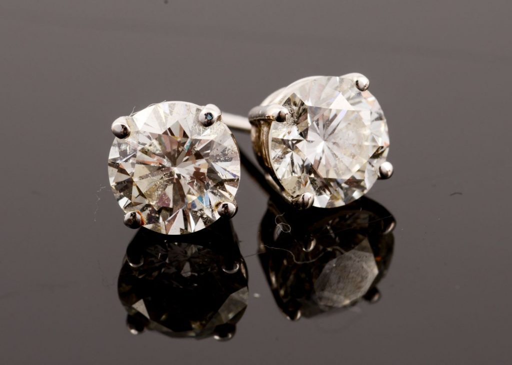 Diamond Stud Earrings with Reflection