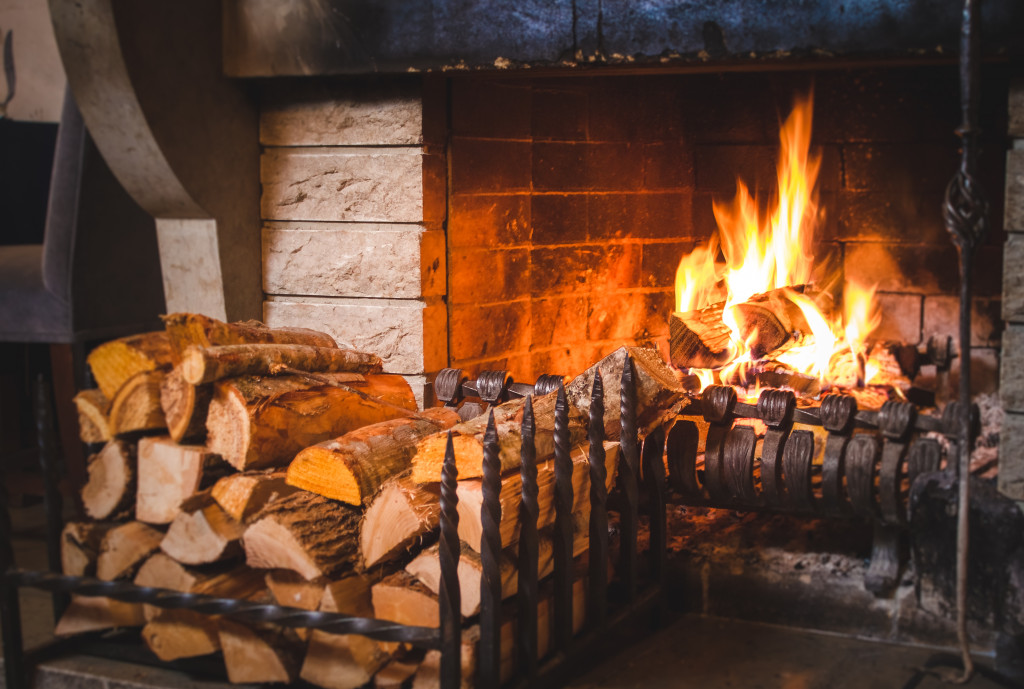 fireplace and wood 